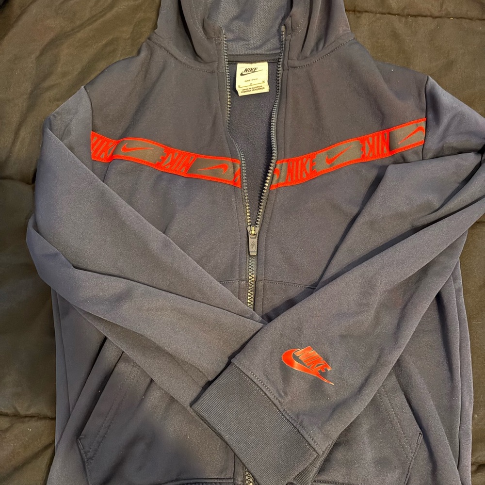 Nike Gray and Red Zip-Up Hoodie